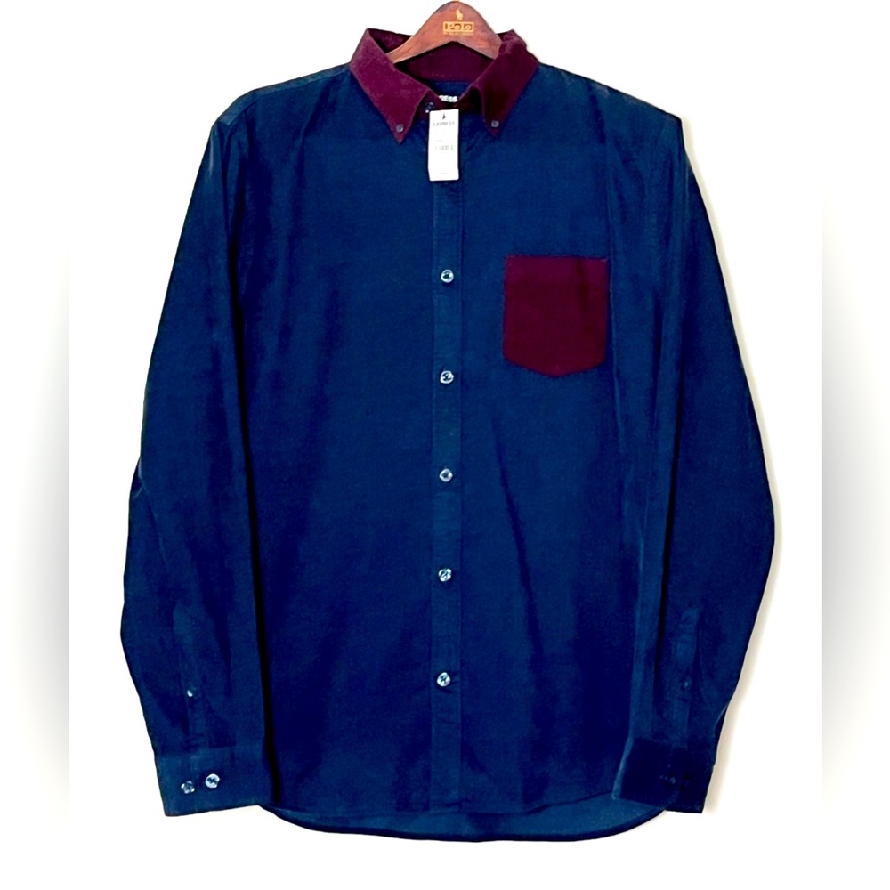 Express Corduroy Shirt Men’s Large Blue NWT Classic Office Academia Professional